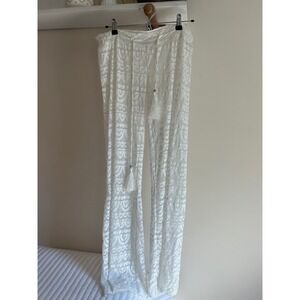 Paradise USA White Lace Pants Tassel Drawstring Bohemian‎ Beach Cover Up S